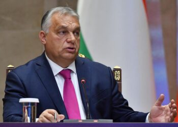 Hungarian Prime Minister Viktor Orban speaks during a meeting with Kyrgyz President Sadyr Japarov at Yntymak Ordo State Residence in Bishkek, Kyrgyzstan, Tuesday, Nov. 5, 2024. (AP Photo/Vladimir Voronin)