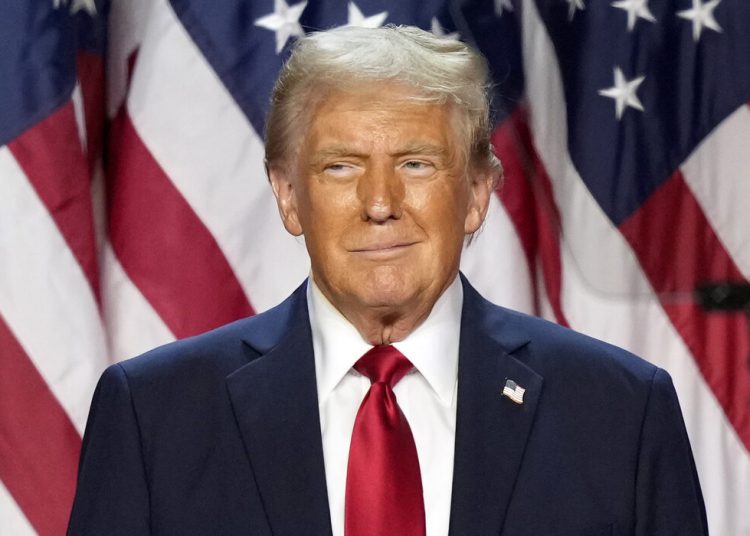 Republican presidential nominee former President Donald Trump is pictured at an election night watch party, Wednesday, Nov. 6, 2024, in West Palm Beach, Fla. (AP Photo/Alex Brandon)