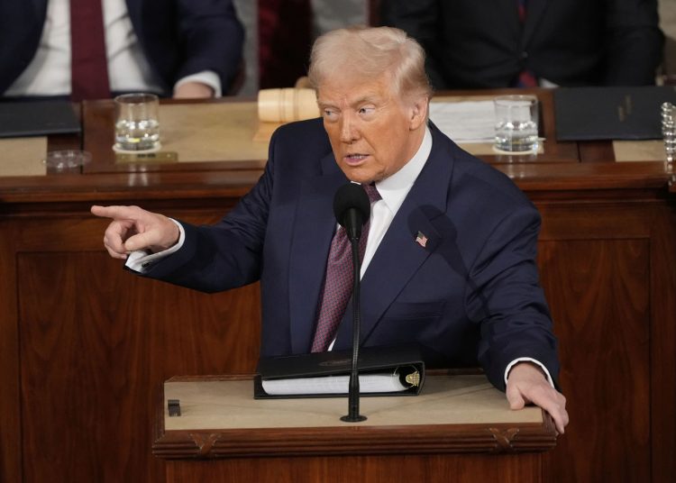 President Donald Trump addresses a joint session of Congress at the Capitol in Washington, Tuesday, March 4, 2025. (AP Photo/Ben Curtis)